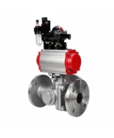 Кран шаровой DN.ru BV3232P(2pc)-FP-3WL-F-ISO-H Ду80 Ру16 HYMT, трехходовой L-тип, полнопроходной, фланцевый, корпус - нержавеющая сталь SS316, с пневмоприводом PA-SA-130, пневмораспределителем 4M310-08 24В NAMUR, БКВ APL-210N и БПВ AFC2000