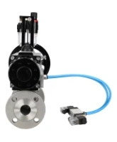 Кран шаровой DN.ru BV3131P(3pc)-FP-F-ISO-H Ду100 Ру16 полнопроходной трехсоставной, фланцевый, нержавеющая сталь 304, уплотнение - PTFE, 22х22, F10, WDVF, с пневмоприводом DN.ru PA-DA-105-1, пневмораспределителем 4V320-08 AC220V и БПВ AFC2000
