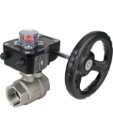Кран шаровой DN.ru BV3232P(2pc)-FP-T-ISO-H 1 1/2″ Ду40 Ру63 полнопроходной двухходовой, нержавеющая сталь SS316, внутренняя резьба, уплотнение - PTFE, с редуктором DN.ru HGB RQN1-180Z