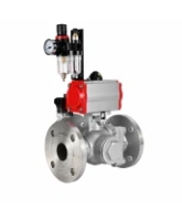 Кран шаровой DN.ru BV3232P(2pc)-FP-3WL-F-ISO-H Ду80 Ру16 HYMT трехходовой L-тип, полнопроходной, фланцевый, корпус - нержавеющая сталь AISI316, с пневмоприводом PA-SA-130, пневмораспределителем 4M320-08 AC220V и БПВ AFC2000