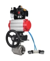Кран шаровой DN.ru BV3232P(2pc)-FP-T-ISO-H Ду100 Ру40 полнопроходной, внутренняя резьба, нержавеющая сталь 316, PTFE, с пневмоприводом PA-DA-083, пн.распределителем 4V320-08 AC220V, БКВ APL-410N EX, ручным дублером MON2-450-T28-ISO, БПВ AFC2000