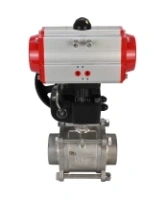 Кран шаровой DN.ru BV3232P(3pc)-FP-W-ISO-H Ду65 Ру25 полнопроходной двухходовой, нержавеющая сталь SS316, под приварку, уплотнение - PTFE, с пневмоприводом DN.ru PA-DA-083 и ручным дублером MON2-450-T28-ISO