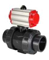 Кран шаровой DN.ru BV4242E-FP-GRM-ISO Дн50 Ру10 полнопроходной, корпус - НПВХ, шар - НПВХ, уплотнение - EPDM, с пневмоприводом PA-SA-065 и пневмораспределителем 4M310-08 AC220V