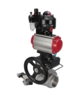 Кран шаровой DN.ru BV3232P(4pc)-SP-3WL-T-ISO-H 2 1/2″ Ду65 Ру40 стандартнопроходной трехходовой L-тип, нерж. сталь SS316, внутренняя резьба, PTFE, с пн.приводом PA-DA-083 пн.распред. 4V320-08 AC220V редуктором MON2-450-T28-ISO БПВ AFC2000 БКВ APL-510N-EX