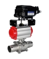 Кран шаровой DN.ru BV3232P(3pc)-FP-W-ISO-H LONG Ду32 Ру40 полнопроходной, корпус - нержавеющая сталь 316, уплотнение - PTFE, под приварку, с пневмоприводом DN.ru PA-DA-052 и пневмопозиционером YT-1000RSN без обратной связи