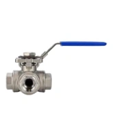 Кран шаровой DN.ru 3/8″ Ду10 Ру63 ZGY, трехходовой, T-тип, неполнопроходной, резьбовой, материал корпуса - нержавеющая сталь CF8M/AISI 316, уплотнение - PTFE, с ISO фланцем и рукояткой (BV3232P(4pc)-SP-3WT-T-ISO-H)