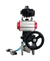 Кран шаровой DN.ru BV3232P(2pc)-FP-F-ISO-H Ду80 Ру16, полнопроходной фланцевый, нержавеющая сталь SS316, PTFE, с пневмоприводом PA-DA-083 двойного действия, с пневмораспределителем 4V320-08 AC220V, с БКВ APL-410N EX, с ручным дублером MON2-450-T28-ISO