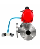 Кран шаровой DN.ru BV3232P(2pc)-FP-3WL-F-ISO-H Ду80 Ру16 HYMT, трехходовой L-тип, полнопроходной, фланцевый, корпус - нержавеющая сталь SS316, с пневмоприводом PA-SA-130 и пневмораспределителем 4V320-08 AC220V
