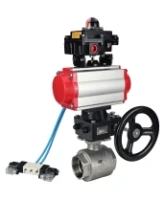Кран шаровой DN.ru BV3232P(2pc)-FP-T-ISO-H Ду100 Ру40 полнопроходной, внутренняя резьба, нержавеющая сталь 316, уплотнение - PTFE, с пневмоприводом PA-DA-083, пневмораспределителем 4V320-08 AC220V, БКВ APL-410N EX, ручным дублером MON2-450-T28-ISO