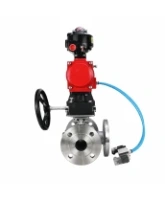 Кран шаровой DN.ru BV3232P(2pc)-FP-3WL-F-ISO-H Ду20 Ру16 HYMT, трехходовой L-тип, полнопроходной, фланцевый, нержав.сталь SS316, с пневмоприводом PA-DA-052, пневмораспределителем 4V320-08 AC220V, ручным дублером MON1-250-T26-ISO и БКВ APL-510N EX