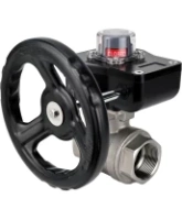 Кран шаровой DN.ru BV3232P(2pc)-FP-T-ISO-H 1 1/2″ Ду40 Ру63 полнопроходной двухходовой, нержавеющая сталь SS316, внутренняя резьба, уплотнение - PTFE, с редуктором DN.ru HGB RQN1-180Z