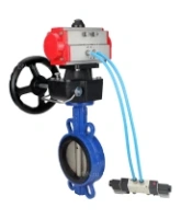Затвор дисковый поворотный DN.ru WBV1413E-2W-Fb-H Ду150 Ру16, корпус - чугун GGG50, диск - чугун GGG40, уплотнение - EPDM, с пневмоприводом DN.ru PA-DA-105 двойного действия, с пневмораспределителем 4V320-08 AC220V, с ручным дублером MON3-700-T38-ISO