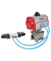 Кран шаровой DN.ru BV3232P(3pc)-FP-W-ISO-H Ду65 Ру25, полнопроходной под приварку, нержавеющая сталь SS316, уплотнение - PTFE, с пневмоприводом PA-DA-083 двойного действия, с пневмораспределителем 4V320-08 AC220V