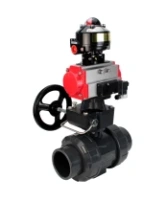 Кран шаровой DN.ru BV4242E-FP-GRM-ISO Дн50 Ру10 полнопроходной, корпус - НПВХ, шар - НПВХ, уплотнение - EPDM, с пневмоприводом PA-DA-052, пневмораспределителем 4M310-08 AC220V, ручным дублером MON1-250-T26-ISO и БКВ APL-510N EX