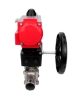 Кран шаровой DN.ru BV3232P(3pc)-FP-W-ISO-H LONG Ду50 Ру40 полнопроходной, корпус - нержавеющая сталь 316, уплотнение - PTFE, под приварку, с пневмоприводом DN.ru PA-DA-083 и редуктором DN.ru MON2-450-T28-ISO
