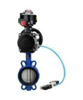 Затвор дисковый поворотный DN.ru WBV1432E-2W-Fb-H Ду150 Ру16, корпус - чугун GGG50, диск - нержавеющая сталь 316L, уплотнение - EPDM, с пневмоприводом DN.ru PA-DA-105-1 двойного действия, с пневмораспределителем 4V320-08 AC220V, с БКВ APL-510N-EX