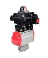 Кран шаровой DN.ru BV3232P(4pc)-SP-3WL-T-ISO-H Ду100 Ру40 стандартнопроходной трехходовой L-тип, нержавеющая сталь SS316, внутренняя резьба, уплотнение - PTFE, с пневмоприводом PA-DA-83 и блоком концевых выключателей APL-410N EX
