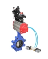 Затвор дисковый поворотный DN.ru WBV1616E-2W-Fb-H Ду100 Ру16 LUG корпус - чугун QT450, диск - чугун QT450, уплотнение - EPDM, с пневмоприводом DN.ru PA-DA-083, пневмораспределителем 4V320-08 AC220V, БКВ APL-210N и БПВ AFC2000
