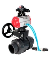 Кран шаровой DN.ru BV4242E-FP-GRM-ISO Дн50 Ру10 полнопроходной, корпус - НПВХ, шар - НПВХ, уплотнение - EPDM, с пневмоприводом PA-DA-052, пневмораспределителем 4V320-10 AC220V, ручным дублером MON1-250-T26-ISO и БКВ APL-210N