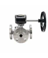 Кран шаровой DN.ru BV3232P(2pc)-FP-3WL-F-ISO-H Ду20 Ру16 HYMT, трехходовой L-тип, полнопроходной, фланцевый, корпус - нержавеющая сталь SS316, с редуктором HAM RQN1-180Z-T40