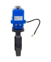 Затвор дисковый поворотный DN.ru WBV4242E-2W-Fb-ISO Дн80 Ру10 межфланцевый, корпус - НПВХ, диск - НПВХ, уплотнение - EPDM, с электроприводом DN.ru QT-N-003EM-O1-12VDC-У1 blue