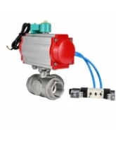 Кран шаровой DN.ru BV3232P(4pc)-SP-3WL-T-ISO-H WDVF Ду65 Ру40 стандартнопроходной, 3-ходовой L-тип, внутренняя резьба, нержавеющая сталь AISI 316, с пневмоприводом PA-DA-105, пневмораспределителем 4V320-08 AC220V и магнитным переключателем ALS200D
