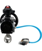 Кран шаровой DN.ru BV3232P(2pc)-FP-T-ISO-H Ду80 Ру40, полнопроходной, внутренняя резьба, нержавеющая сталь SS316, уплотнение - PTFE, с пневмоприводом PA-DA-105-1 двойного действия, с пневмораспределителем 4V320-08 AC220V, с БКВ APL-210N