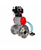 Кран шаровой DN.ru BV3232P(2pc)-FP-3WL-F-ISO-H Ду80 Ру16 HYMT, трехходовой L-тип, полнопроходной, фланцевый, корпус - нержавеющая сталь SS316, с пневмоприводом PA-SA-130, пневмораспределителем 4V320-08 AC220V, БКВ APL-510N EX и БПВ AFC2000