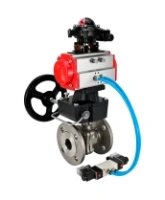 Кран шаровой DN.ru BV3232P(2pc)-FP-F-ISO-H Ду150 Ру16, 27х27, фланцевый, полнопроходной, нержавеющая сталь SS316, уплотнение - PTFE, с пневмоприводом PA-DA-140, с пневмораспределителем 4V320-10 AC220V, БКВ APL-210N, ручным дублером MON4-1200-T54-ISO
