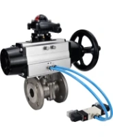 Кран шаровой DN.ru BV3232P(2pc)-FP-F-ISO-H Ду100 Ру16, полнопроходной фланцевый, нержавеющая сталь SS316, уплотнение - PTFE, с пневмоприводом PA-DA-105-1 двойного действия, с пневмораспределителем 4V320-08 AC220V, с БКВ APL-210N