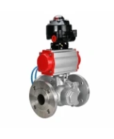 Кран шаровой DN.ru BV3232P(2pc)-FP-3WL-F-ISO-H Ду80 Ру16 HYMT, трехходовой L-тип, полнопроходной, фланцевый, корпус - нержавеющая сталь SS316, с пневмоприводом PA-SA-130, пневмораспределителем 4V320-08 AC220V и БКВ APL-510N EX