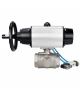 Кран шаровой DN.ru BV3232P(4pc)-SP-3WL-T-ISO-H WDVF Ду65 Ру40 стандартнопроходной, 3-ходовой L-тип, внутренняя резьба, корпус - нержавеющая сталь AISI 316, уплотнение - PTFE, с пневмоприводом PA-DA-105-1 и пневмораспределителем 4V320-08 AC220V