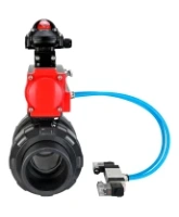 Кран шаровой DN.ru BV4242E-FP-GRM-ISO Дн50 Ру10 полнопроходной, корпус - НПВХ, шар - НПВХ, уплотнение - EPDM, с пневмоприводом PA-SA-065, пневмораспределителем 4V320-08 AC220V и БКВ APL-210N