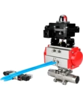 Кран шаровой DN.ru BV3232P(3pc)-FP-W-ISO-H LONG Ду32 Ру40 полнопроходной, корпус - нержавеющая сталь 316, уплотнение - PTFE, под приварку, с пневмоприводом DN.ru PA-SA-083, пневмораспределителем 4V320-08 AC220V и БКВ APL-410N EX