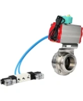 Затвор дисковый поворотный DN.ru WBV3131S-2W-T-H Ду40 Ру10 резьбовой, корпус - пищевая нержавеющая сталь 304, уплотнение - Silicon, с пневмоприводом PA-SA-065, пневмораспределителем 4V320-08 AC220V и магнитным переключателем ALS200D