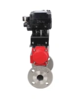 Кран шаровой DN.ru BV3131P(3pc)-FP-F-ISO-H Ду15 Ру40, трехсоставной полнопроходной фланцевый, нержавеющая сталь SS304, PTFE, с пневмоприводом PA-DA-052 двойного действия и с электропневматическим поворотным позиционером YT-1000RSN без обратной связи