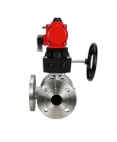 Кран шаровой DN.ru BV3232P(2pc)-FP-3WL-F-ISO-H Ду20 Ру16 HYMT, трехходовой L-тип, полнопроходной, фланцевый, корпус - нержавеющая сталь SS316, с пневмоприводом PA-DA-052, пневмораспределителем 4M310-08 24В NAMUR и ручным дублером MON1-250-T26-ISO