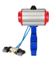 Затвор дисковый поворотный DN.ru WBV1616E-2W-Fb-H Ду100 Ру16 LUG корпус - чугун QT450, диск - чугун QT450, уплотнение - EPDM, с пневмоприводом DN.ru PA-DA-083 и пневмораспределителем 4V320-08 AC220V