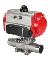 Кран шаровой DN.ru BV3232P(3pc)-FP-W-ISO-H LONG Ду32 Ру40 полнопроходной, корпус - нержавеющая сталь 316, уплотнение - PTFE, под приварку, с пневмоприводом DN.ru PA-SA-083 и пневмораспределителем 4M310-08 AC220V