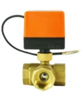 Кран шаровой DN.ru BV0030NP-SP-3L-T-ED Ду25 Ру16 стандартнопроходной, L-тип, трехходовой, латунь, внутренняя резьба, уплотнение - нитриловый каучук / PTFE, с электроприводом 220В без концевых выключателей