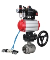 Кран шаровой DN.ru BV3232P(2pc)-FP-T-ISO-H Ду100 Ру40 полнопроходной, внутренняя резьба, нержавеющая сталь 316, PTFE, с пневмоприводом PA-DA-083, пн.распределителем 4V320-08 AC220V, БКВ APL-410N EX, ручным дублером MON2-450-T28-ISO, БПВ AFC2000