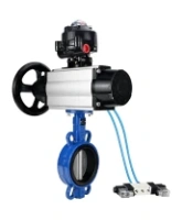 Затвор дисковый поворотный DN.ru WBV1132N-2W-Fb-H Ду125 Ру16, корпус - чугун GG25, диск - нержавеющая сталь 316L, уплотнение - NBR, с пневмоприводом DN.ru PA-DA-105-1 двойного действия, с пневмораспределителем 4V320-10 AC220V, с БКВ APL-510N-EX