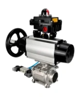 Кран шаровой DN.ru BV3232P(3pc)-FP-W-ISO-H Ду80 Ру25, полнопроходной, трехсоставной, нержавеющая сталь 316, уплотнение - PTFE, под приварку, с пневмоприводом PA-DA-105-1, пневмораспределителем 4V320-10 AC220V, БКВ APL-410N Ex