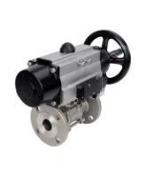 Кран шаровой DN.ru BV3131P(3pc)-FP-F-ISO-H Ду100 Ру16 полнопроходной трехсоставной, фланцевый, нержавеющая сталь 304, уплотнение - PTFE, 22х22, F10, WDVF, с пневмоприводом DN.ru PA-DA-105-1 и пневмораспределителем 4M310-08 AC220V