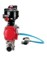 Кран шаровой DN.ru BV3232P(3pc)-FP-W-ISO-H LONG Ду32 Ру40 полнопроходной, корпус - нержавеющая сталь 316, уплотнение - PTFE, под приварку, с пневмоприводом DN.ru PA-SA-083, пневмораспределителем 4V320-08 AC220V, БКВ APL-510N EX и БПВ AFC2000