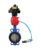 Затвор дисковый поворотный DN.ru WBV1413E-2W-Fb-H Ду100 Ру16, корпус - чугун GGG50, диск - чугун GGG40, уплотнение - EPDM, с пневмоприводом DN.ru PA-DA-083 двойного действия, с пневмораспределителем 4V320-08 AC220V, с БКВ APL-410N EX, с БПВ AFC2000