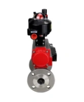 Кран шаровой DN.ru BV3131P(3pc)-FP-F-ISO-H Ду15 Ру40 фланцевый, полнопроходной, трехсоставной, корпус - нерж. сталь SS304, уплотнение - PTFE, с пн.приводом DN.ru PA-DA-052 пн.распределителем 4M310-08 AC220V БПВ AFC2000 БКВ APL-510N-EX
