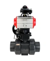 Кран шаровой DN.ru BV4242E-FP-GRM-ISO Дн50 Ру10 полнопроходной, корпус - НПВХ, шар - НПВХ, уплотнение - EPDM, с пневмоприводом PA-DA-052, ручным дублером MON1-250-T26-ISO и БКВ APL-210N