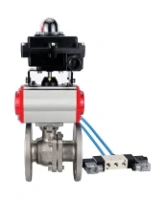 Кран шаровой DN.ru BV3232P(2pc)-FP-F-ISO-H Ду80 Ру16, полнопроходной фланцевый, нержавеющая сталь SS316, уплотнение - PTFE, с пневмоприводом PA-SA-130 с возвратными пружинами, с пневмораспределителем 4V320-08 AC220V, с БКВ APL-410N EX