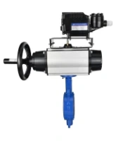 Затвор дисковый поворотный DN.ru WBV1413E-2W-Fb-H Ду150 Ру16, корпус - чугун GGG50, диск - чугун GGG40, уплотнение - EPDM, с пневмоприводом DN.ru PA-DA-105-1 двойного действия и с электропневматическим поворотным позиционером YT-1000RSN с обратной связью